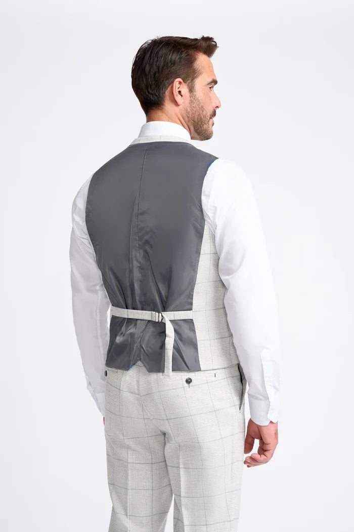 Light Grey Check Three Piece Suit - House of Cavani