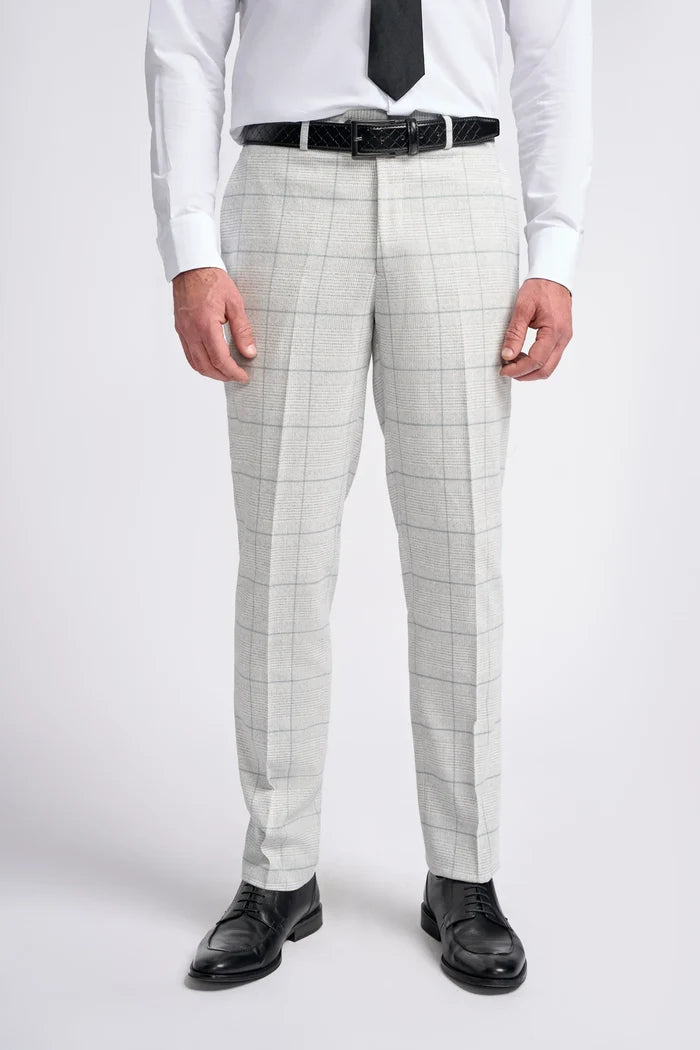 Light Grey Check Three Piece Suit - House of Cavani