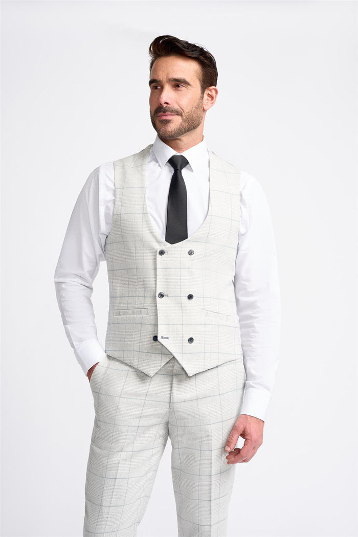 Light Grey Check Waistcoat - House of Cavani