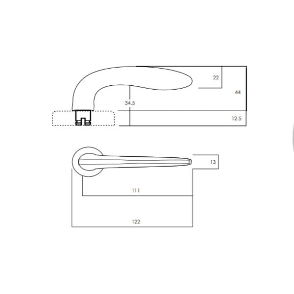 Technical Drawing - Lockwood Summit L1 Velocity Privacy Lever Set Large Round Rose Brushed Satin Chrome