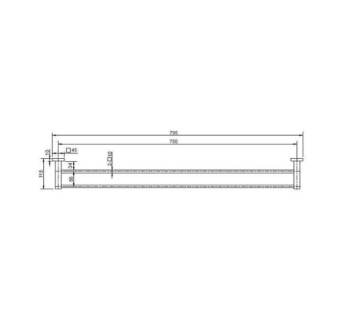 Technical Drawing: Luxe Double Towel Rail Chrome 600
