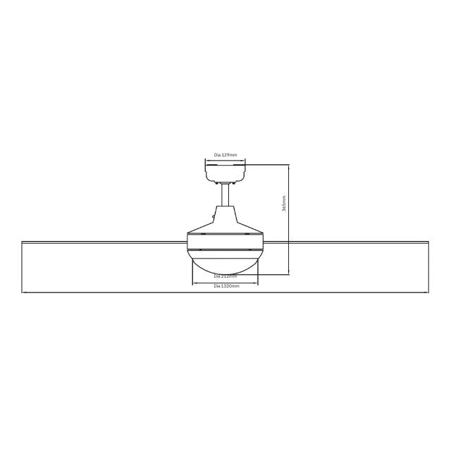 Line Drawing Martec Lifestyle 1320mm 4 Blade Ceiling Fan with Light 2 x E27 White DLS1344W - The Blue Space
