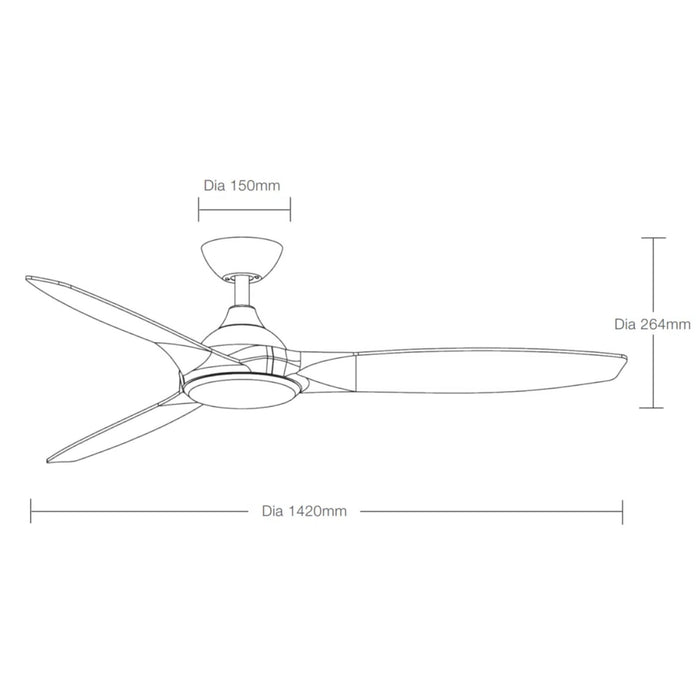 Line Drawing Martec Newport 1420mm DC Ceiling Fan White/Oak MDCN143WO - The Blue Space