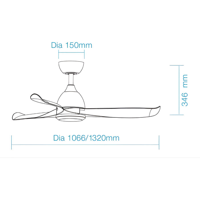 Line Drawing Martec Scorpion DC 1066mm Ceiling Fan Matt Black MSDC103M - The Blue Space