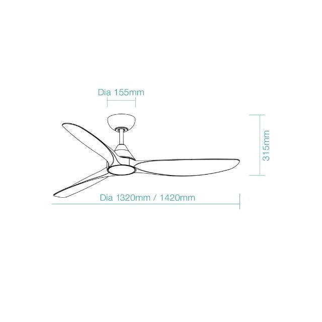 Line Drawing Martec Seaforth DC 1320mm Ceiling Fan Matt Black/Teak MDCS133MT - The Blue Space