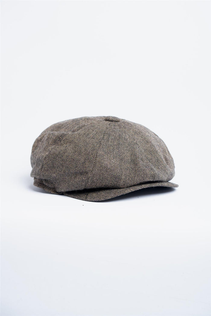 Martez brown tweed baker boy cap front