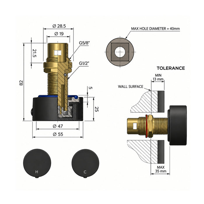 Line Drawing Meir Circular Wall Taps Lustre Bronze MW11-PVDBZ - The Blue Space