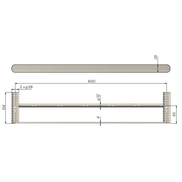 Technical Drawing Meir Curvaé Double Towel Rail 600mm Chrome MRTR-3D60N-C - The Blue Space