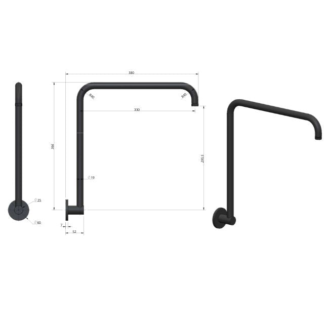 Technical Drawing Meir High Rise Shower Arm Shadow MA11-PVDGM - The Blue Space