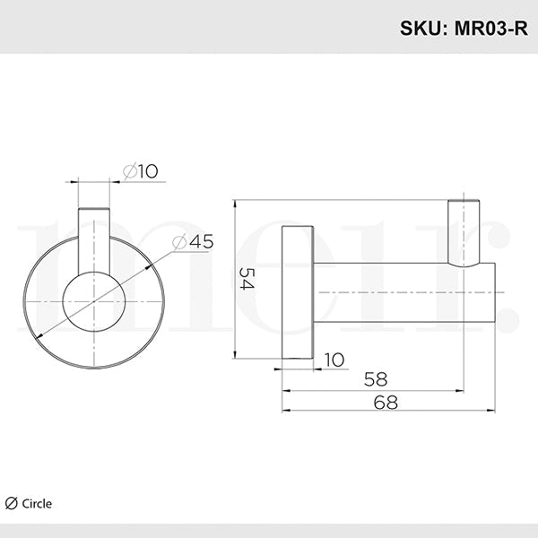 Meir Round Robe Hook Technical Drawing - The Blue Space