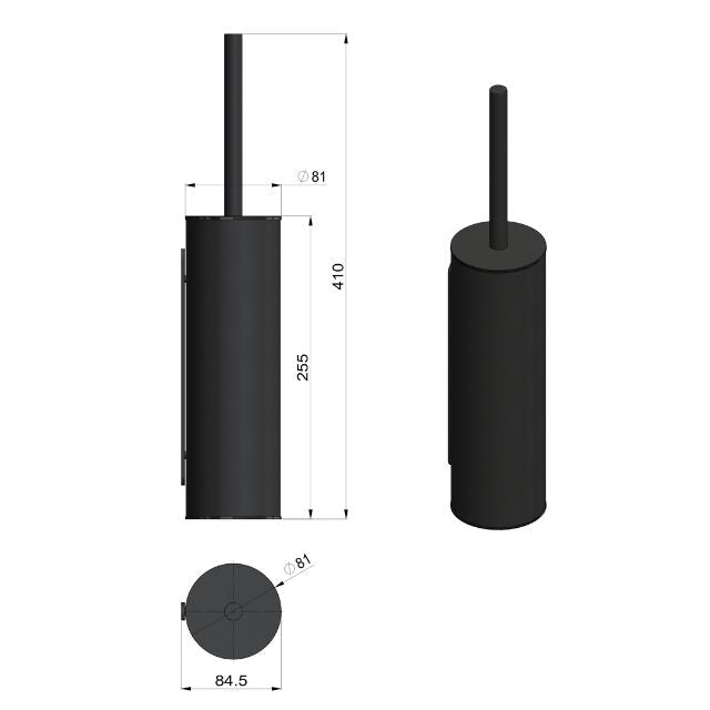 Technical Drawing Meir Round Toilet Brush and Holder Brushed Nickel MTO02N-R-PVDBN - The Blue Space