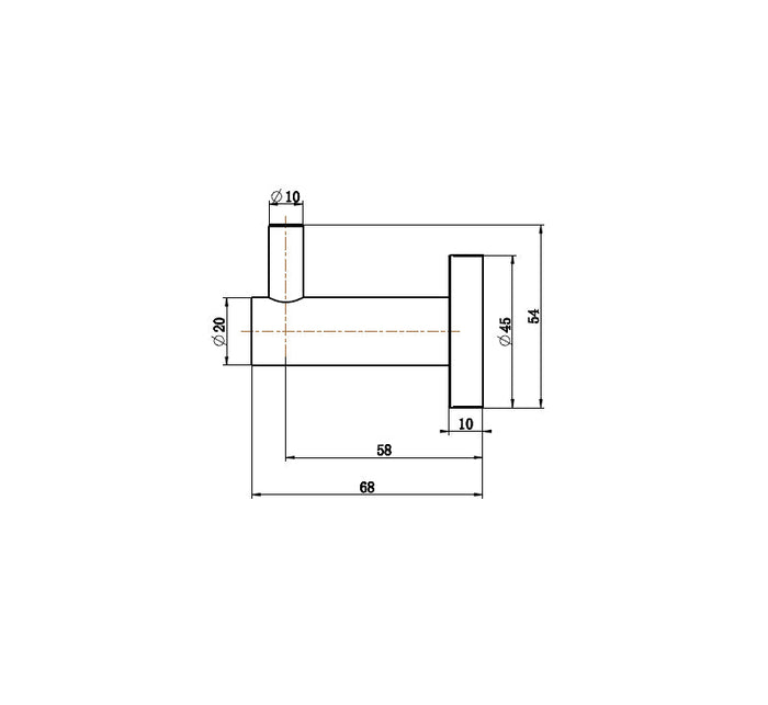 Technical Drawing: Mirage Robe Hook Single Brushed Nickel