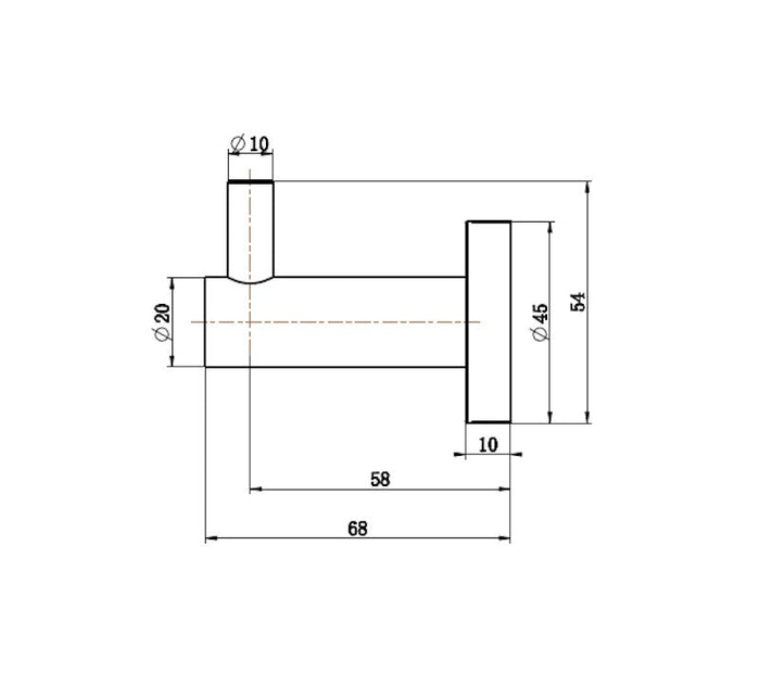 Technical Drawing: Mirage Robe Hook Single Chrome