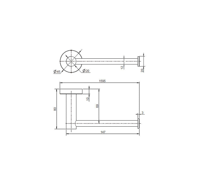 Technical Drawing: Mirage Toilet Paper Holder Matte Black