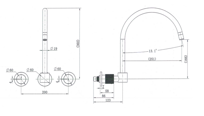 Technical Drawing: Modern National Cadence 1/4 Turn Wall Sink Set Chrome