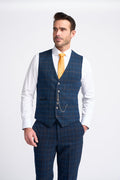 Navy Blue Check Waistcoat - House of Cavani