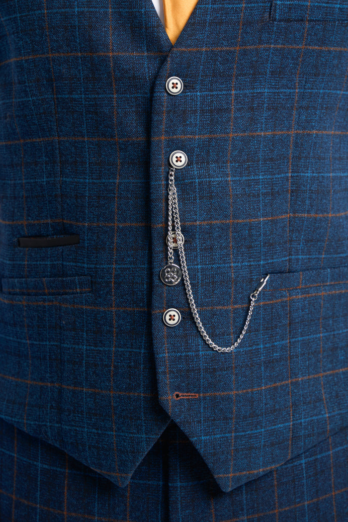 Navy Blue Check Waistcoat - House of Cavani