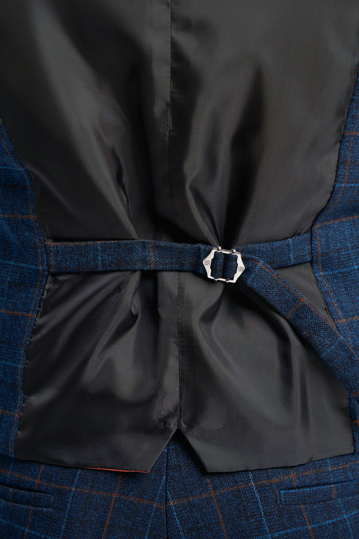 Navy Blue Check Waistcoat - House of Cavani