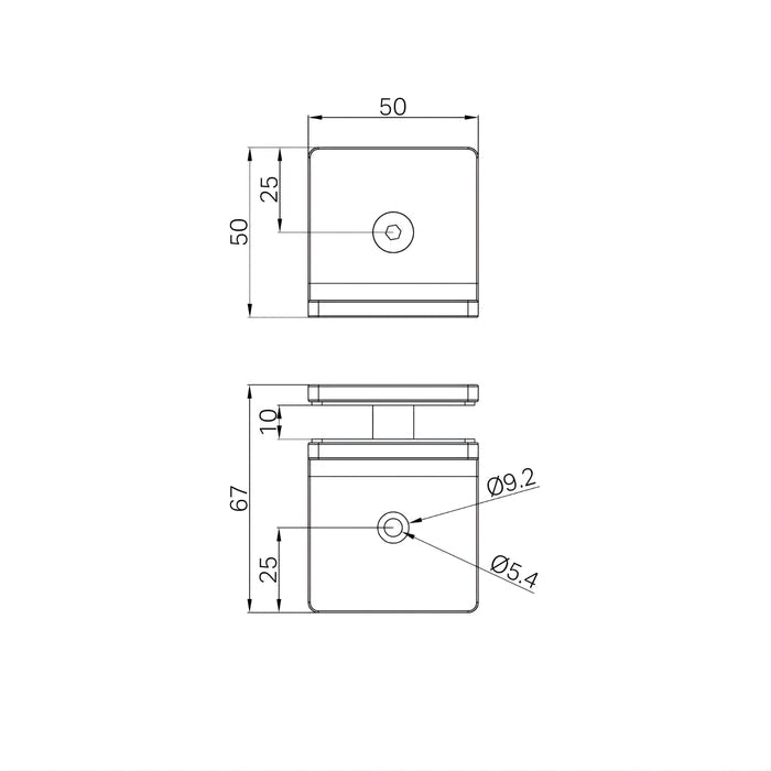 Technical Drawing Nero 90 Degree Glass to Wall Bracket Brushed Bronze NRSH204ABZ - The Blue Space
