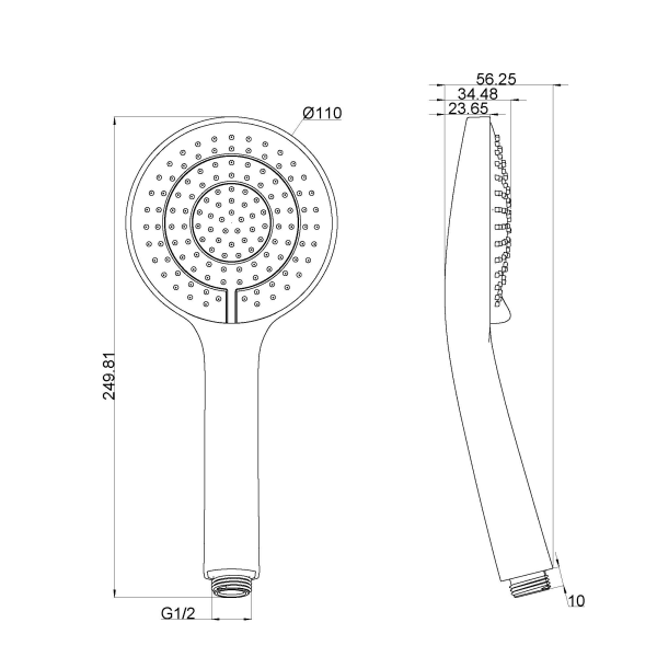 Technical Drawing: Nero Opal Air Hand Shower Brushed Nickel