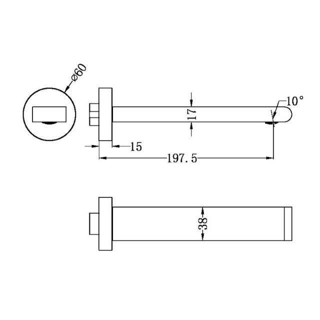 Technical Drawing Nero Bianca Fixed Basin/Bath Spout Only 200mm Chrome NR321503CH - The Blue Space