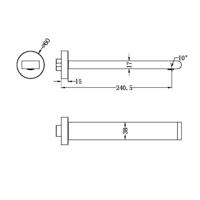 Technical Drawing Nero Bianca Fixed Basin/Bath Spout Only 240mm Brushed Gold NR321503bBG - The Blue Space