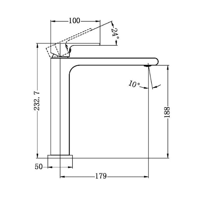 Technical Drawing Nero Bianca Mid Tall Basin Mixer Brushed Nickel NR321501dBN - The Blue Space