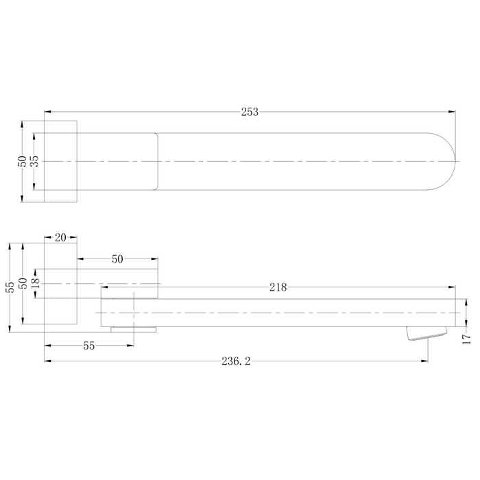 Technical Drawing: Nero Bianca/Ecco Swivel Bath Spout Matte Black