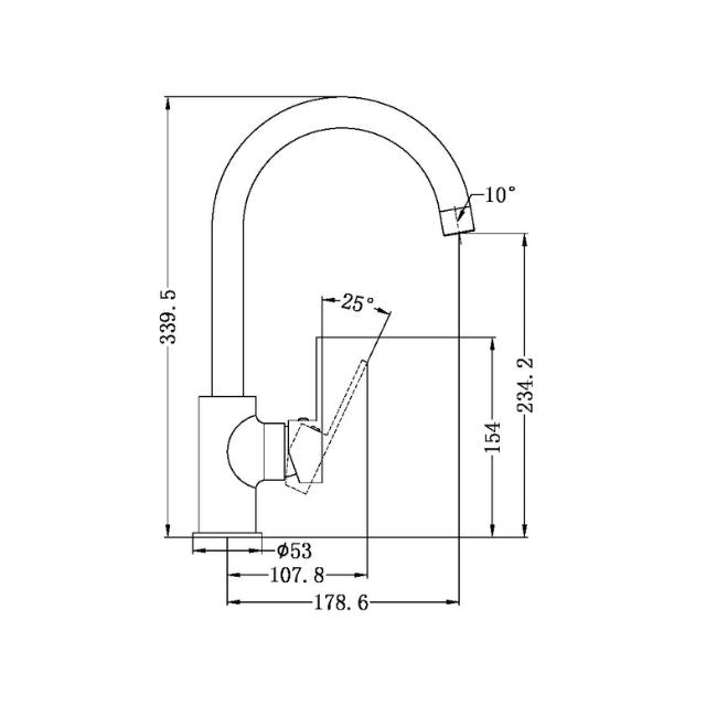Technical Drawing Nero Ecco Wall Basin/Bath Mixer Matte Black NR301310aMB - The Blue Space
