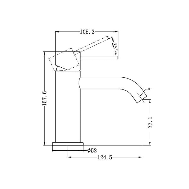 Technical Drawing Nero Mecca Basin Mixer Brushed Bronze - NR221901BZ - The Blue Space
