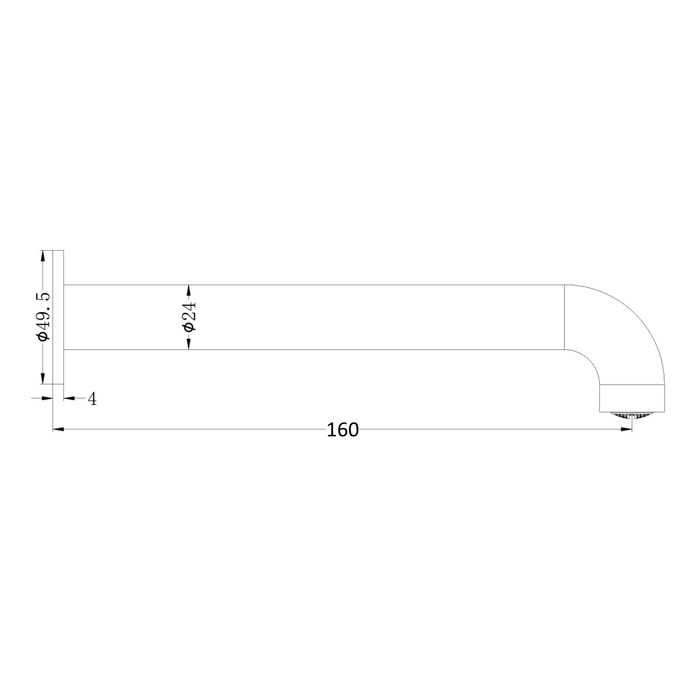 Technical Drawing: Nero Mecca Basin/Bath Spout Only 160mm Brushed Gold