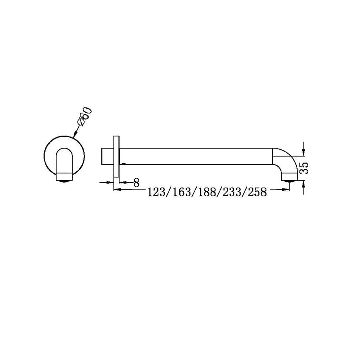 Nero Mecca Basin/Bath Spout Only technical drawing | The Blue Space