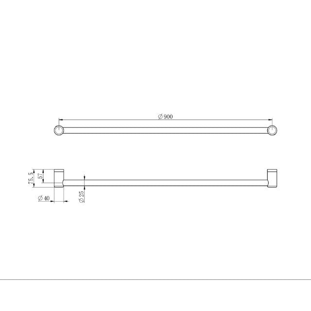 Technical Drawing Nero Mecca Care 25mm Grab Rail 900mm Brushed Nickel NRCR2530BN - The Blue Space