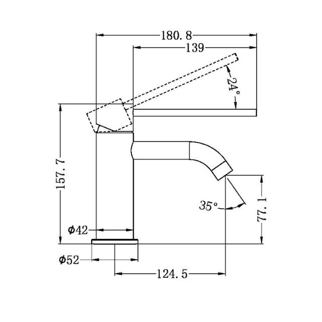 Technical Drawing Nero Mecca Care Basin Mixer Gun Metal NR221901dGM - The Blue Space