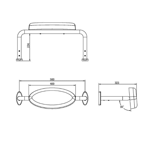 Technical Drawing Nero Mecca Care DDA Toilet Backrest Chrome NRCR0001CH - The Blue Space