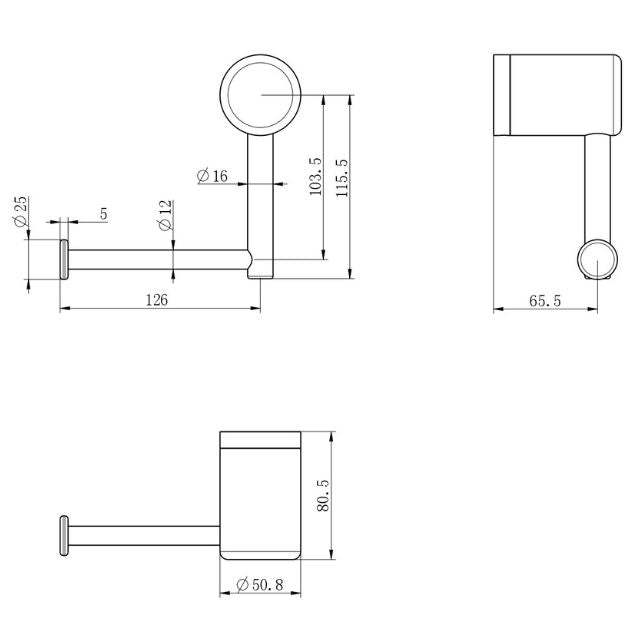 Technical Drawing Nero Mecca Care Heavy Duty Toilet Roll Holder Matte Black NRCR3286MB - The Blue Space