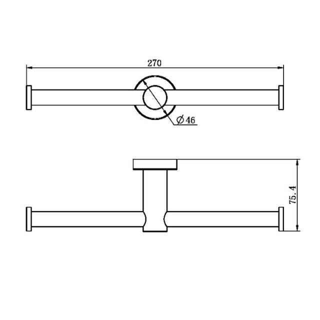 Technical Drawing Nero Mecca Double Toilet Roll Holder Brushed Gold NR1986dBG - The Blue Space