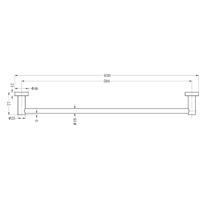 Technical Drawing: Nero Mecca Single Towel Rail 600mm Gun Metal