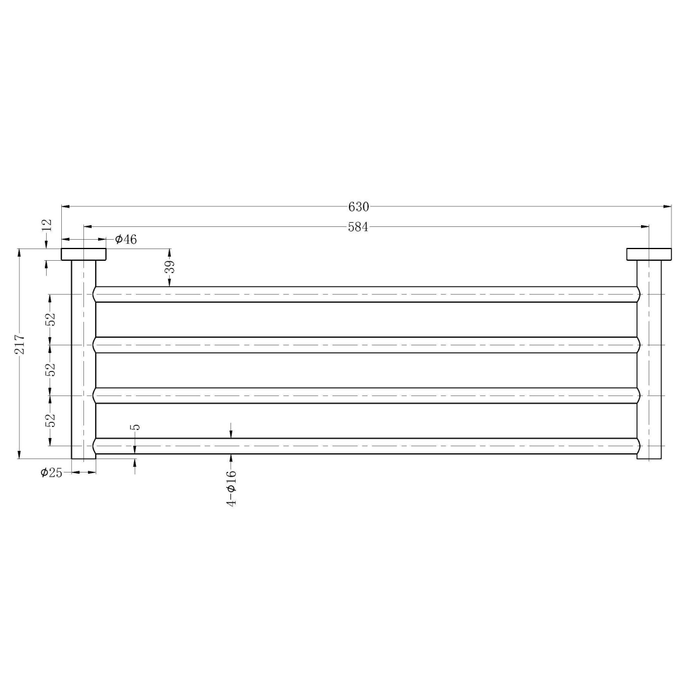 Technical Drawing: Nero Mecca Towel Rack Gun Metal