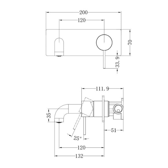 Technical Drawing Nero Mecca Wall Basin Mixer 120mm Spout Chrome - NR221910a120CH - The Blue Space