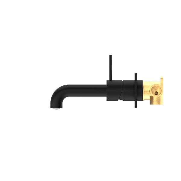 Nero Mecca Wall Basin Mixer Handle Up 230mm Spout Matte Black Side View | The Blue Space