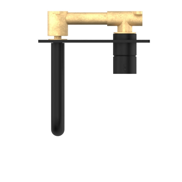 Nero Mecca Wall Basin Mixer Handle Up 230mm Spout Matte Black Top View | The Blue Space