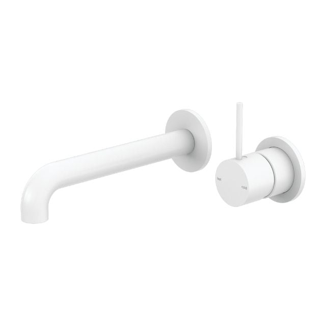 Nero Mecca Wall Basin Mixer Separate Backplate with Handle Up Wall Mixer and 260mm Spout - Matte White  - NR221910D260MW - The Blue Space