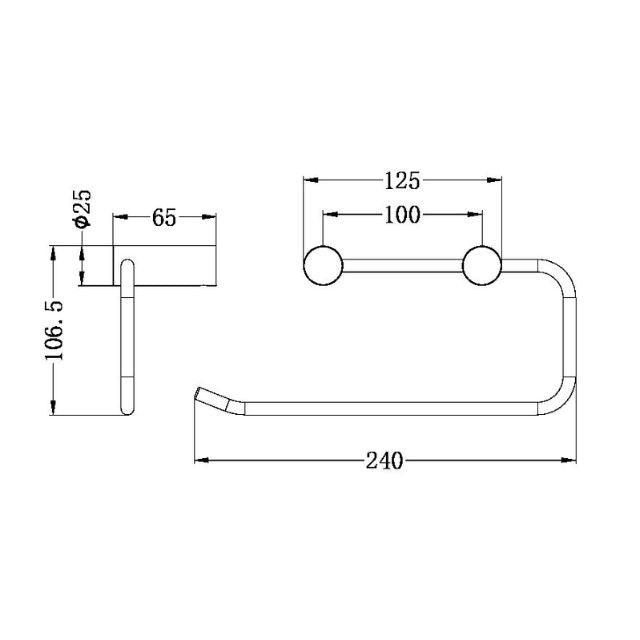 Technical Drawing Nero New Mecca Hand Towel Rail Matte Black NR2380MB - The Blue Space