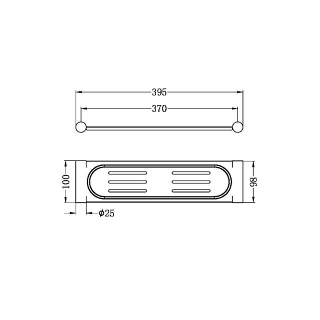 Technical Drawing Nero New Mecca Metal Shower Shelf Matte Black NR2387aMB | The Blue Space