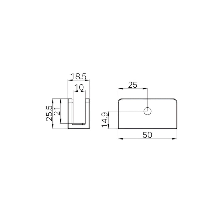 Technical Drawing Nero Shower U-Shaped Bracket 10mm Glass Brushed Gold