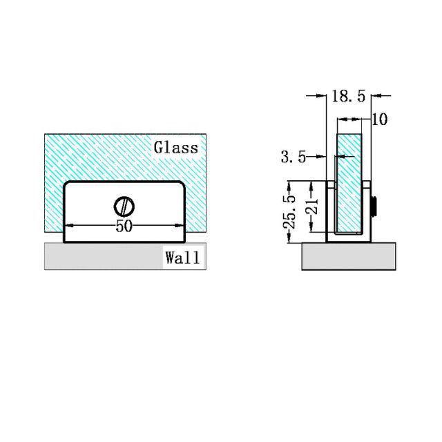 Technical Drawing Nero Shower U-Shaped Bracket 10mm Glass Brushed Nickel NRSH203aBN - The Blue Space