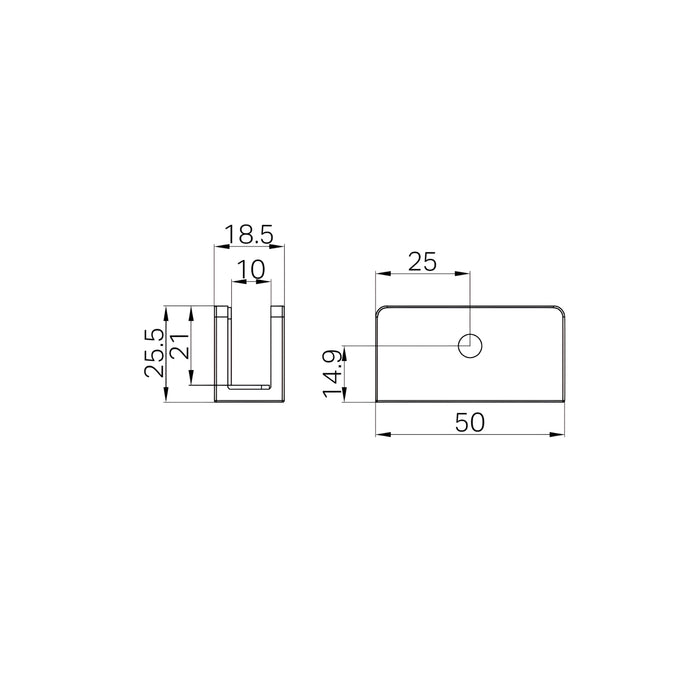 Technical Drawing Nero Shower U-Shaped Bracket 10mm Glass Matte Black NRSH203aMB - The Blue Space