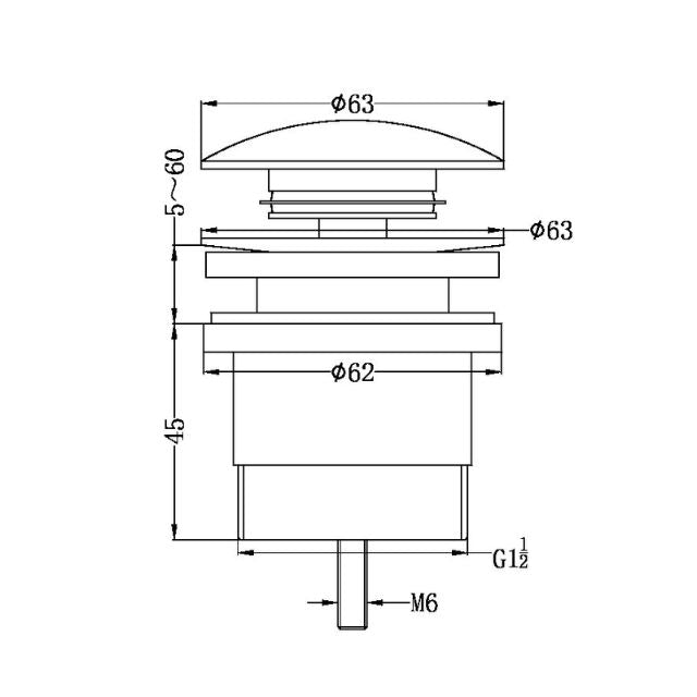 Technical Drawing Nero Universal Pop Up Waste Graphite NRA706GR - The Blue Space