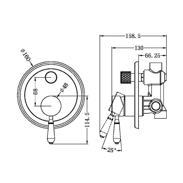 Technical Drawing Nero York Shower Mixer With Diverter With Metal Lever Chrome NR692109a02CH - The Blue Space